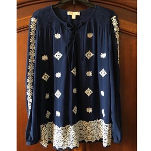 Michael Kors sheer navy embroidered blouse size M